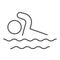 Man swims in sea thin line icon, Summer concept, Swimming sign on white background, swim icon in outline style for