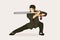 Man with sword action, Kung Fu pose graphic