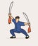 Man with swords action, Kung Fu pose graphic