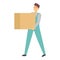 Man take package box icon cartoon vector. Work house