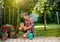 Man taking care of plants in garden