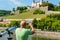 Man taking pictures on the bridge in Wurzburg, Germany