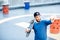 Man taking selfie photo with skateboard