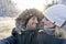 Man Taking Selfie Photo Young Romantic Couple Forest Outdoor