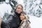 Man Taking Selfie Photo Young Romantic Couple Smile Snow Forest Outdoor