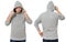 Man in template mens hoodie sweatshirt isolated on white background. Man in blank sweatshirt hoody with copy space and mockup
