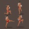 Man Thai Boxing Character Action Set Vector