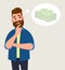 Man thinking for cash/money. Money concept in thought bubble. Business and finance concept. Human emotion concept vector.