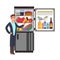 Man thinking snacking sausage at fridge with unhealthy food. People eating at night vector concept