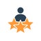 Man and three stars, rating colored icon. User reviews, feedback, add to favorites, quality control symbol