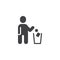 Man throwing paper into dustbin vector icon