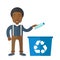Man throwing plastic container into recycle can