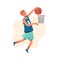 A man throws a basketball into the basket. Flat design concept with sportsman playing basketball. Vector illustration