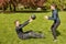 Man throws fitness ball to Personal Trainer
