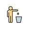 Man throws out waste, trash flat color line icon.