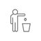 Man throws out waste, trash line icon.