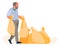 Man throws plastic bags to pile. Garbage stockpile