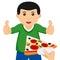 Man with Thumbs Up Taking a Slice of Pizza