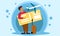 Man with ticket and travel plane go to business vacation. Airplane journey and trip traveler vector illustration. Person tourism