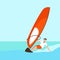 Man to windsurf ,vector illustration ,flat style, profile