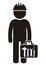 Man with tool case, black silhouette, vector icon