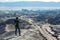 Man on top of Layer Volcanic ash as sand ground of Mount Bromo v