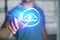 Man touching a cloud icon on a futuristic interface - Technology