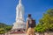 Man tourist in Chua Linh Ung Bai But Temple, Lady Buddha Temple in Da Nang, Vietnam