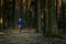 Man trail running in the forest