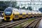 Man and train at platform NS Railwaystation Utrecht, Holland, the Netherlands