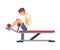 Man Training on Abdominal Crunch Bench Vector Illustration