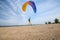 Man is training with a kite, paraglider