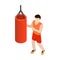 Man training on a punching bag icon, isometric 3d