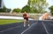 A man in training for running at the stadium, the athlete prepared for the start