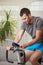 Man training on stationary bike