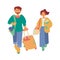 Man with travel bag and suitcase and woman with tiket and documents Couple going to travel Flat vector illustration