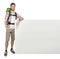 Man traveler with blank space board poster