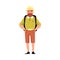 Man traveler or explorer in safari helmet flat vector illustration isolated.