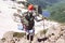 Man traveling with backpack hiking in mountains Travel Lifestyle