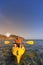 A man traveling by canoe.