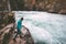 Man traveling in river canyon adventure lifestyle extreme vacations