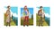 Man Traveller or Explorer with Backpack Standing and Looking Ahead Vector Set