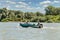 Man travels Danube river on a motorboat in Vilkove, Ukraine