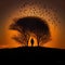 A Man and a Tree and Birds Silhouette Photograph, Made with Generative AI