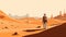 man trek desert journey hike outdoor landscape travel walking backpack adventure. Generative AI.