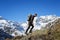 Man trekking in the Alps. Grand Paradiso National Park. Italy