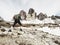 Man trekking in the Alps. Mountain ridge of Tre Cime