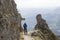 man trekking in the mountains, Alps in Austria, Rax region