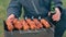 Man Turning Barbecue Grill Meat Outdoors