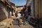 Man turning his bike in the market and blocks road